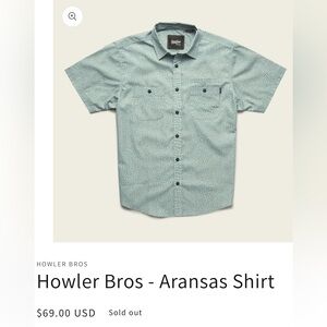 Howler Bros Men’s Green White Aransas Print Shirt XL Hiking Beach Retails $69